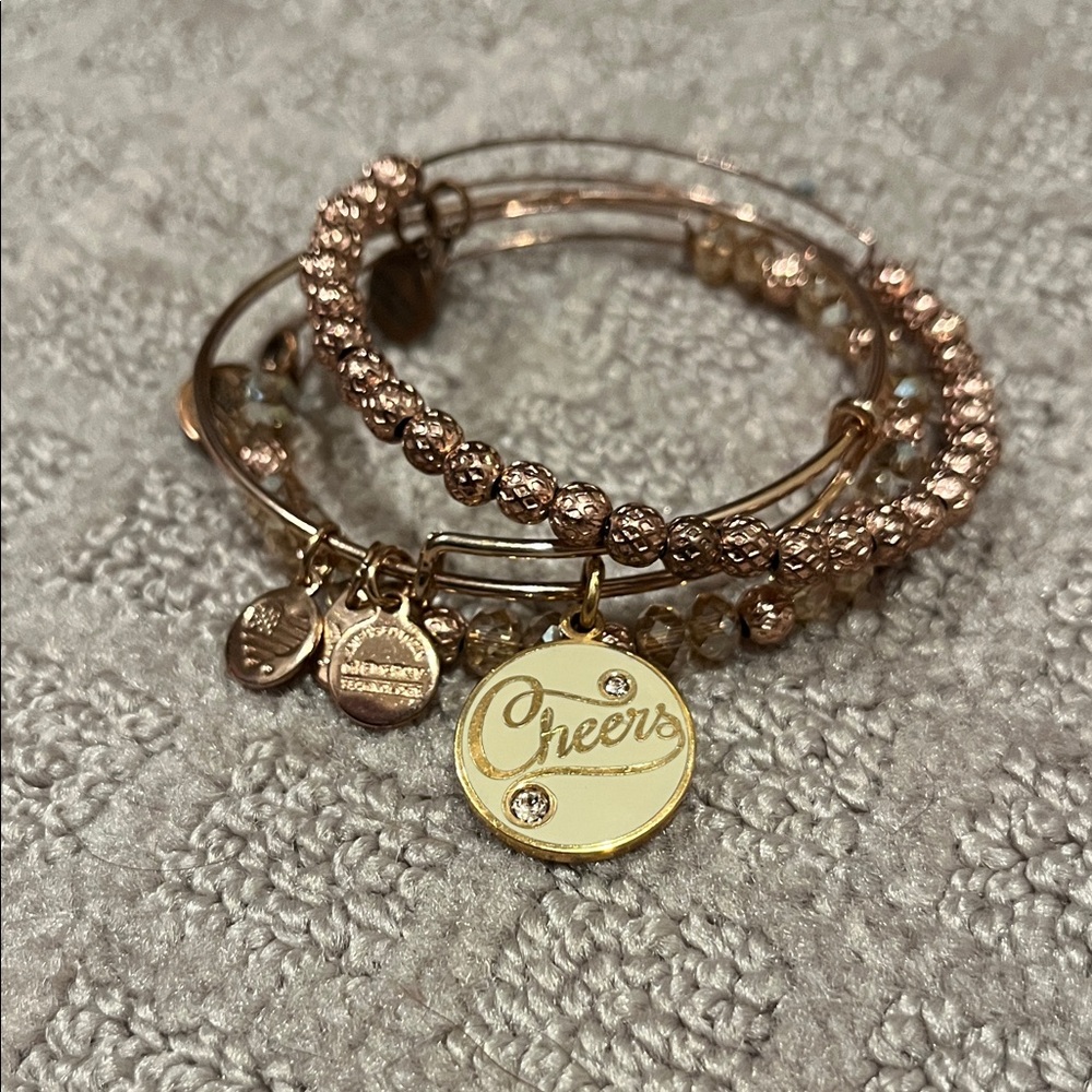 Alex and Ani Celebration Gold and Brown Charm Bracelet Stack